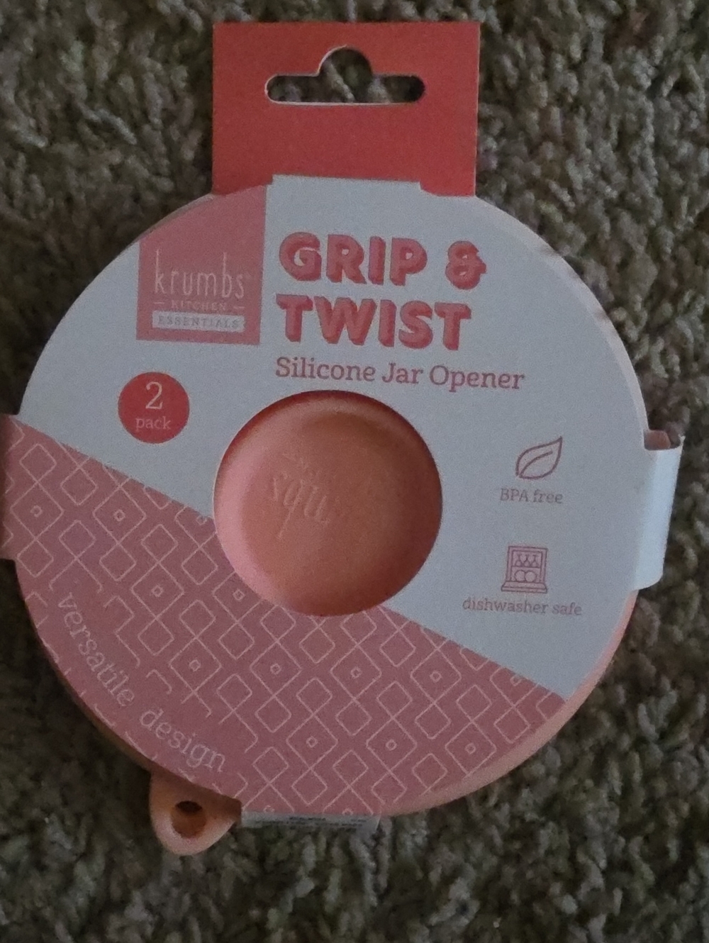 Krumbs Grip & Twist Silicone Jar Opener — Coral Pink (2-Pack)